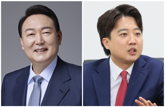 윤석열 대통령(왼쪽)과 이준석 국민의힘 대표. <국민의힘 제공, 연합뉴스>